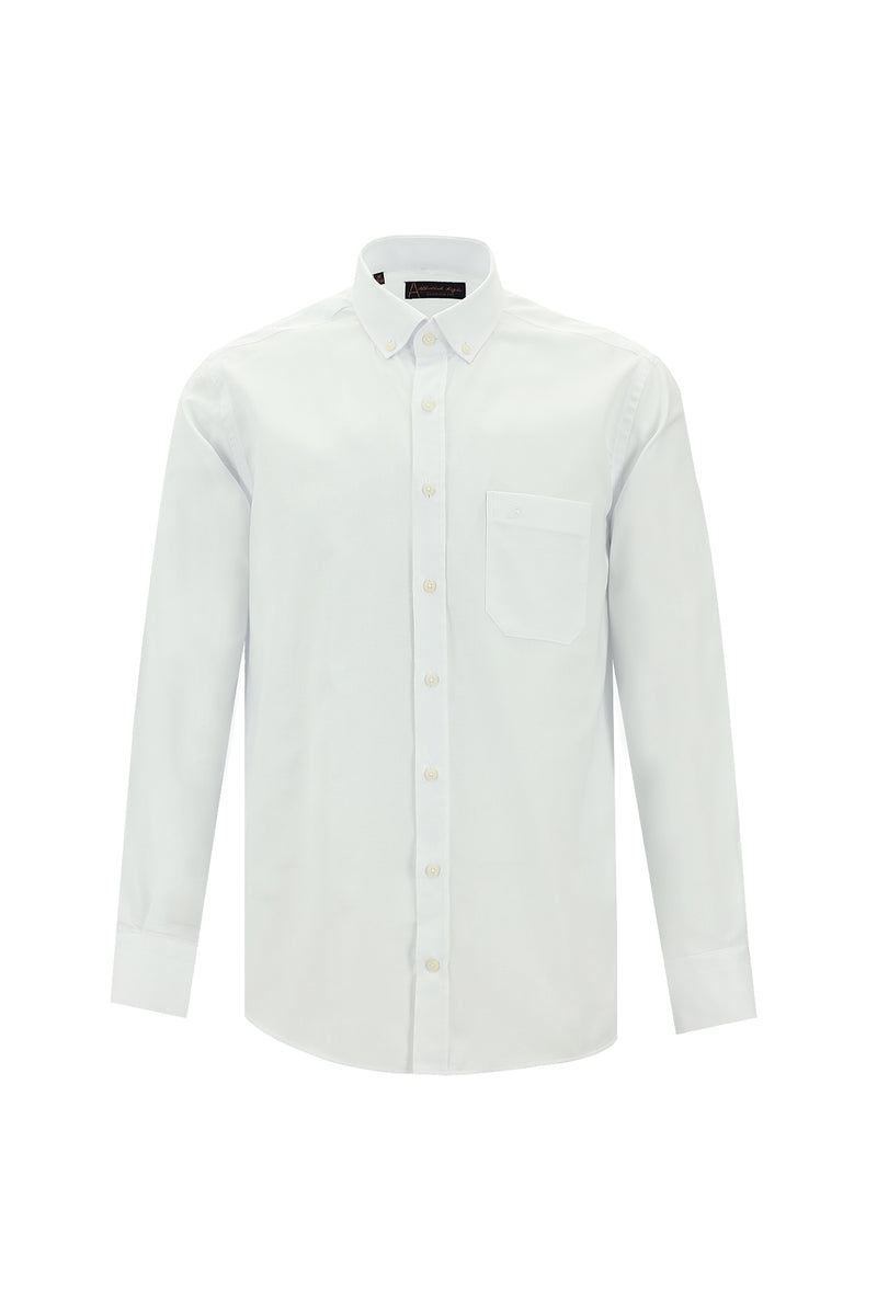 Beyaz Uzun Kol Regular Fit Düğmeli Yaka Oxford Pamuk Gömlek