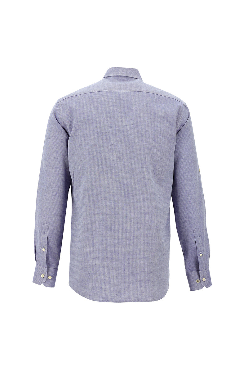 Açık Lacivert Uzun Kol Slim Fit Dar Kesim Spor Pamuklu Keten Gömlek