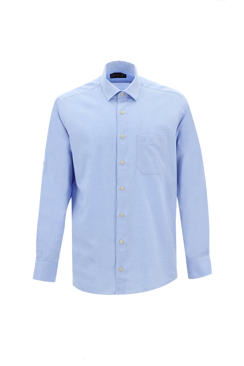 Açık Mavi Uzun Kol Slim Fit Dar Kesim Spor Pamuklu Keten Gömlek