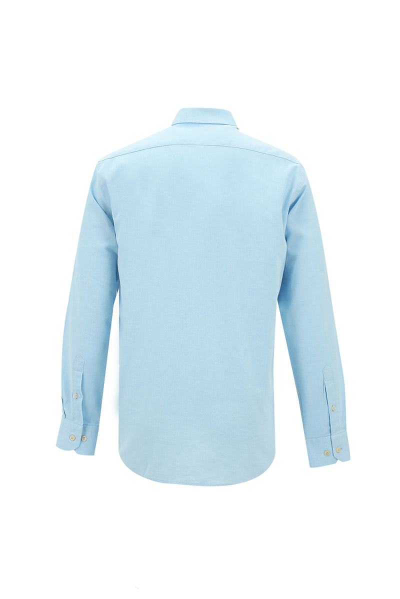 Aqua Mavisi Uzun Kol Slim Fit Dar Kesim Spor Pamuklu Keten Gömlek
