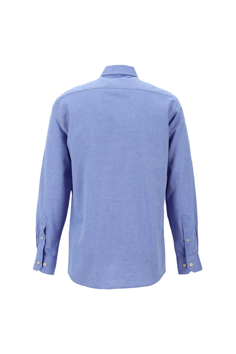 Koyu Mavi  Uzun Kol Slim Fit Dar Kesim Spor Pamuklu Keten Gömlek