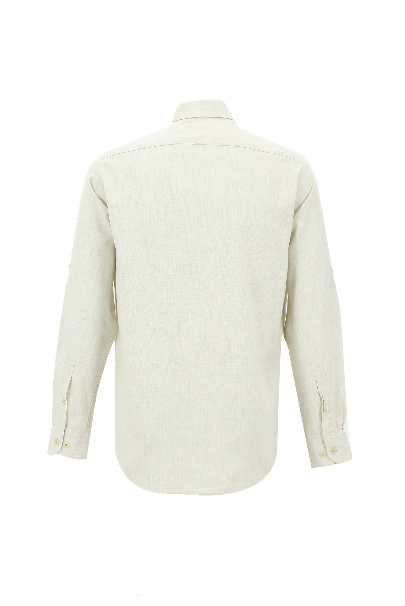 Krem Uzun Kol Slim Fit Dar Kesim Spor Keten Gömlek
