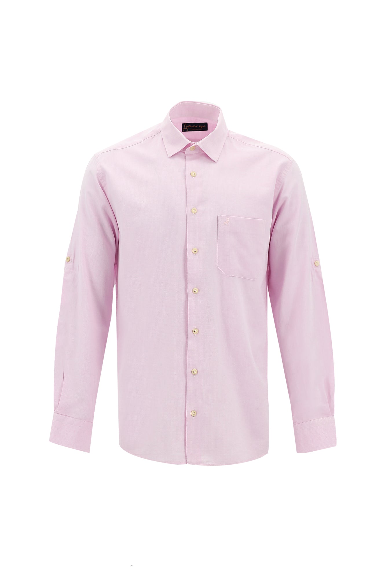 Toz Pembe Uzun Kol Slim Fit Dar Kesim Spor Pamuklu Keten Karışımlı Gömlek