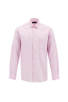 Toz Pembe Uzun Kol Slim Fit Dar Kesim Spor Pamuklu Keten Karışımlı Gömlek
