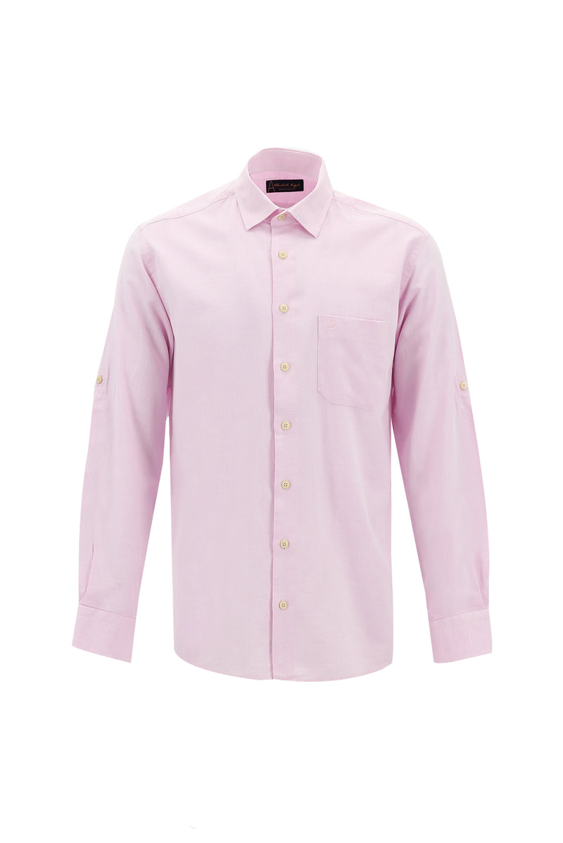 Toz Pembe Uzun Kol Slim Fit Dar Kesim Spor Pamuklu Keten Gömlek