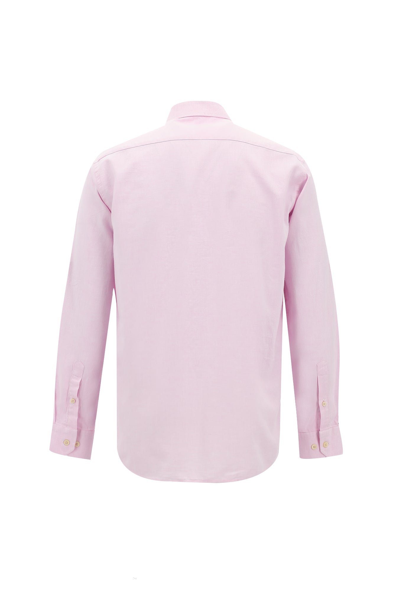 Toz Pembe Uzun Kol Slim Fit Dar Kesim Spor Pamuklu Keten Karışımlı Gömlek
