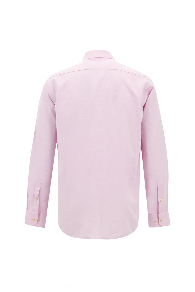 Toz Pembe Uzun Kol Slim Fit Dar Kesim Spor Pamuklu Keten Gömlek