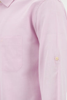 Toz Pembe Uzun Kol Slim Fit Dar Kesim Spor Pamuklu Keten Karışımlı Gömlek