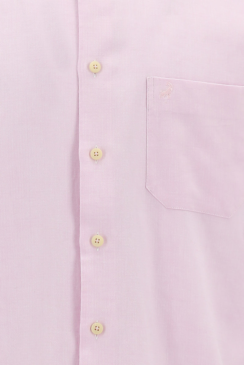 Toz Pembe Uzun Kol Slim Fit Dar Kesim Spor Pamuklu Keten Gömlek