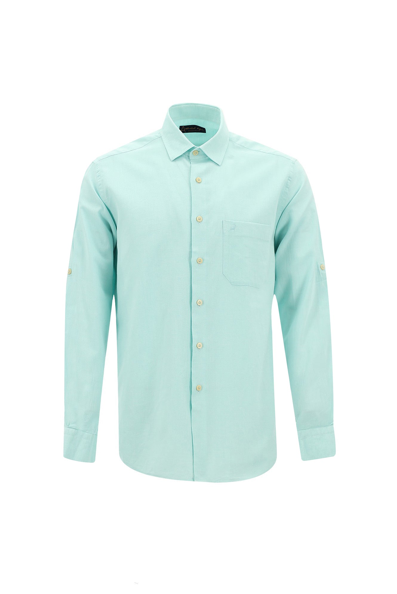 Mint Yeşili Uzun Kol Slim Fit Dar Kesim Spor Pamuklu Keten Karışımlı Gömlek