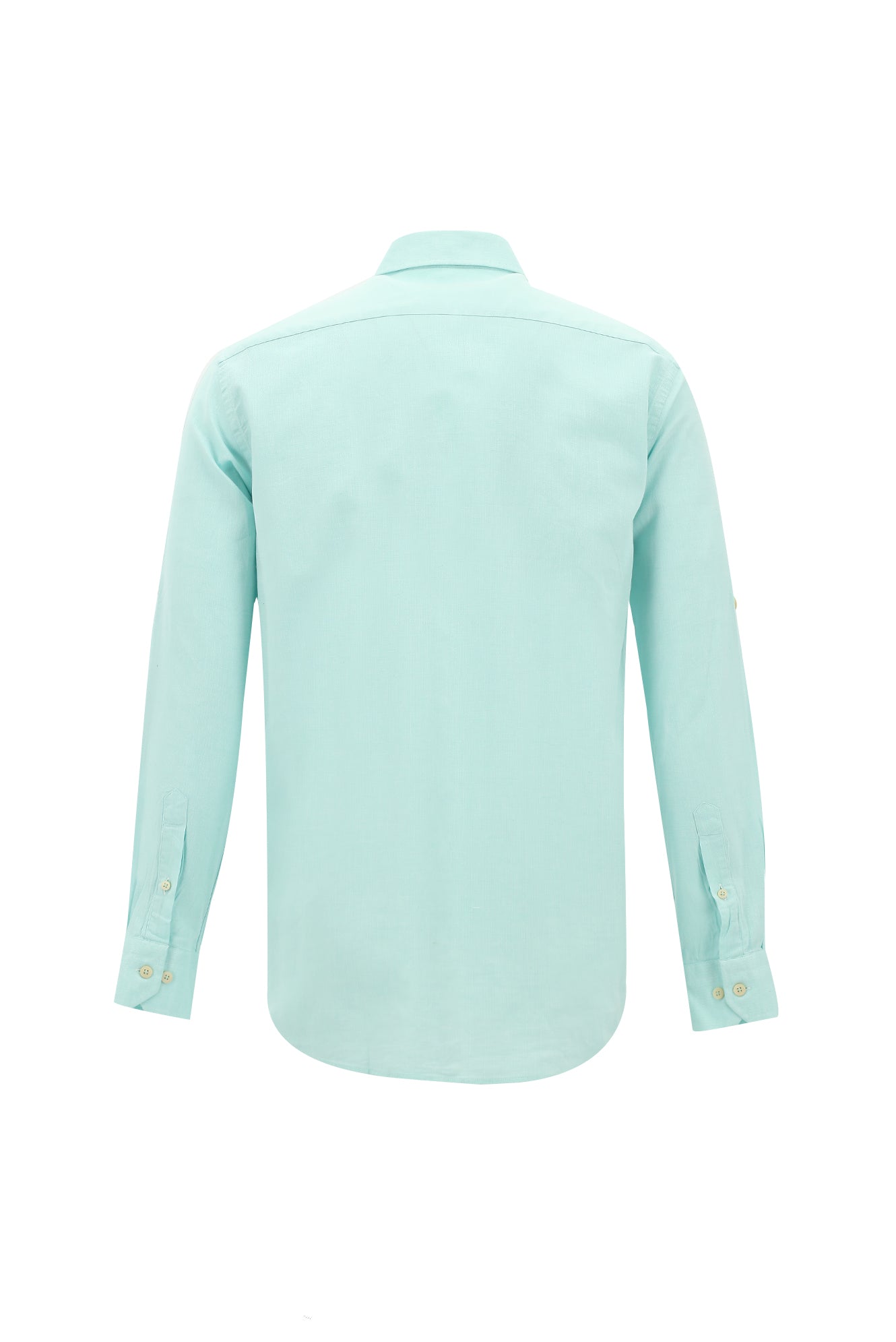 Mint Yeşili Uzun Kol Slim Fit Dar Kesim Spor Pamuklu Keten Karışımlı Gömlek