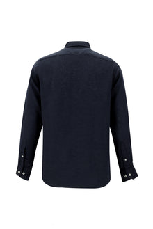Koyu Lacivert Uzun Kol Regular Fit Keten Gömlek