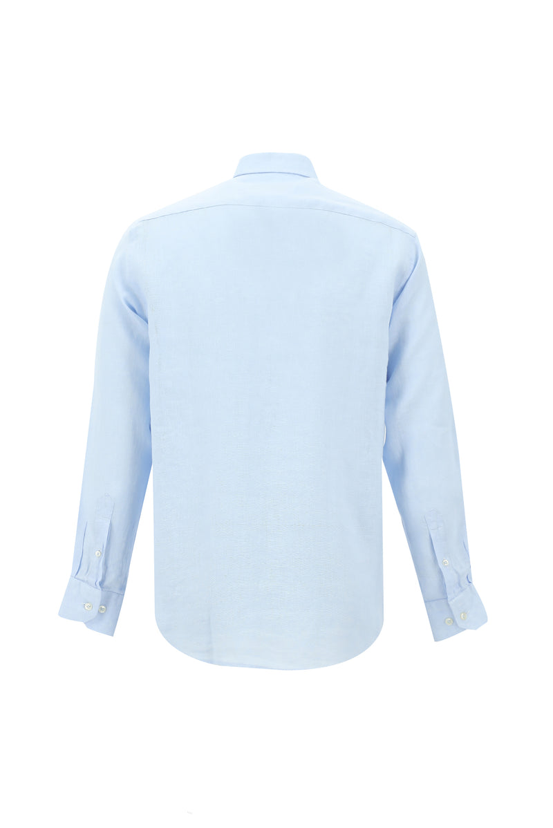Açık Mavi Uzun Kol Regular Fit Keten Gömlek