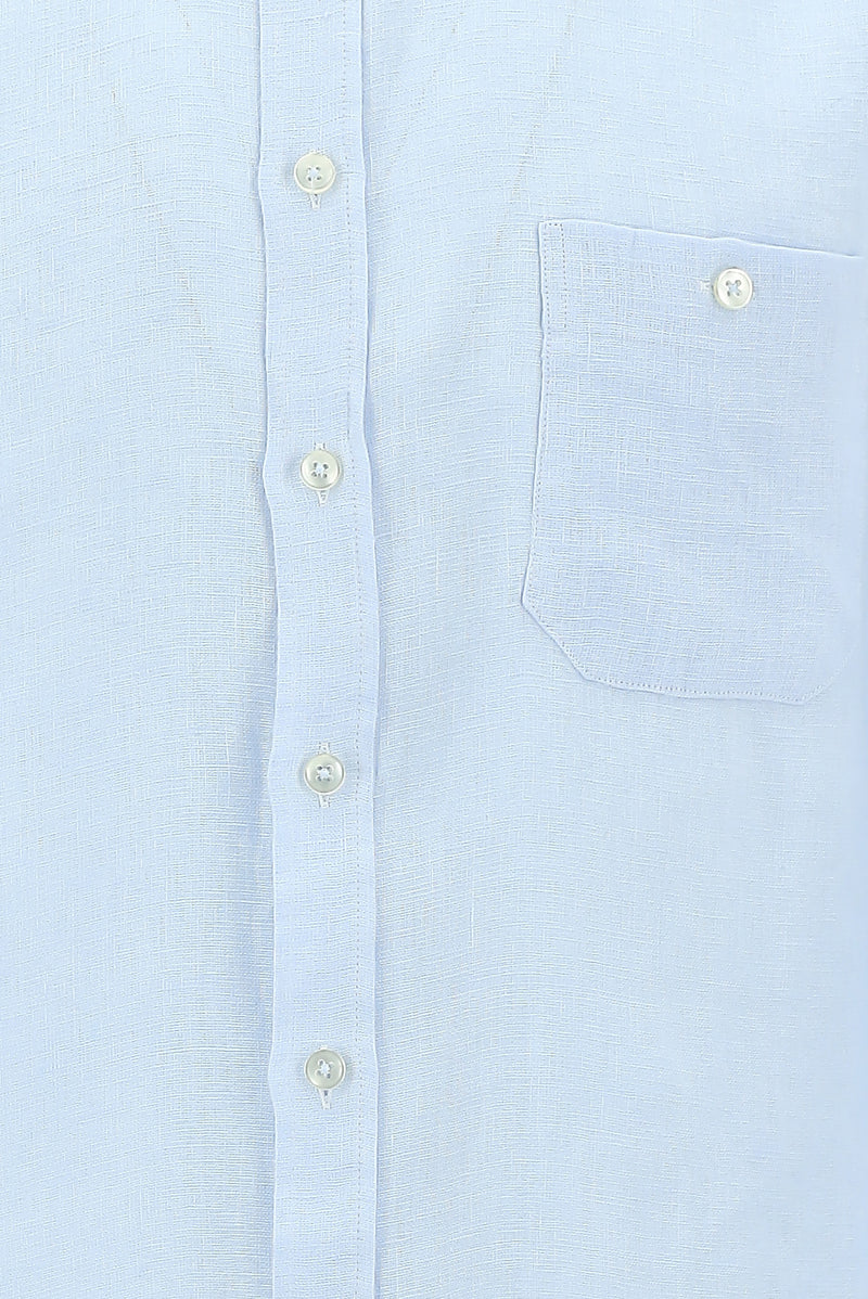 Açık Mavi Uzun Kol Regular Fit Keten Gömlek