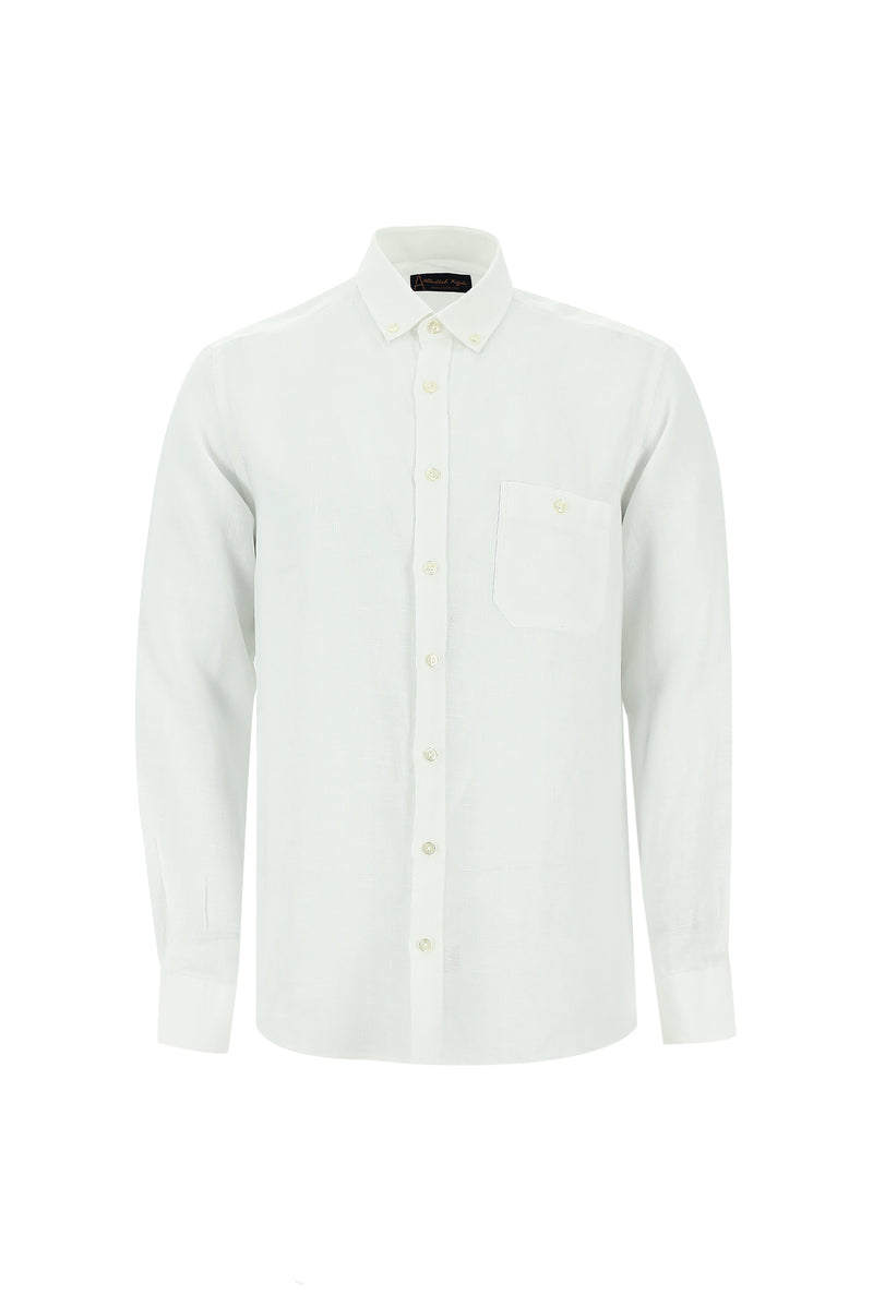 Beyaz Uzun Kol Regular Fit Keten Gömlek