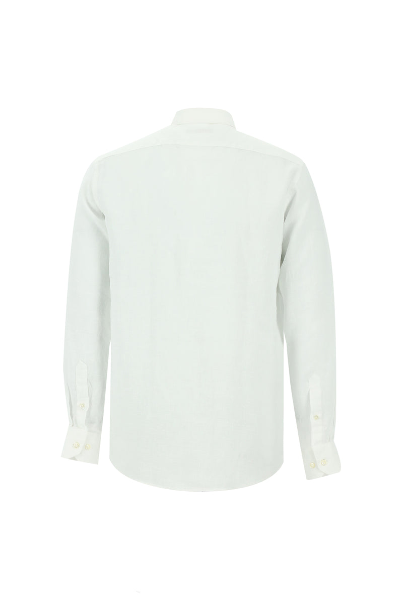 Beyaz Uzun Kol Regular Fit Keten Gömlek