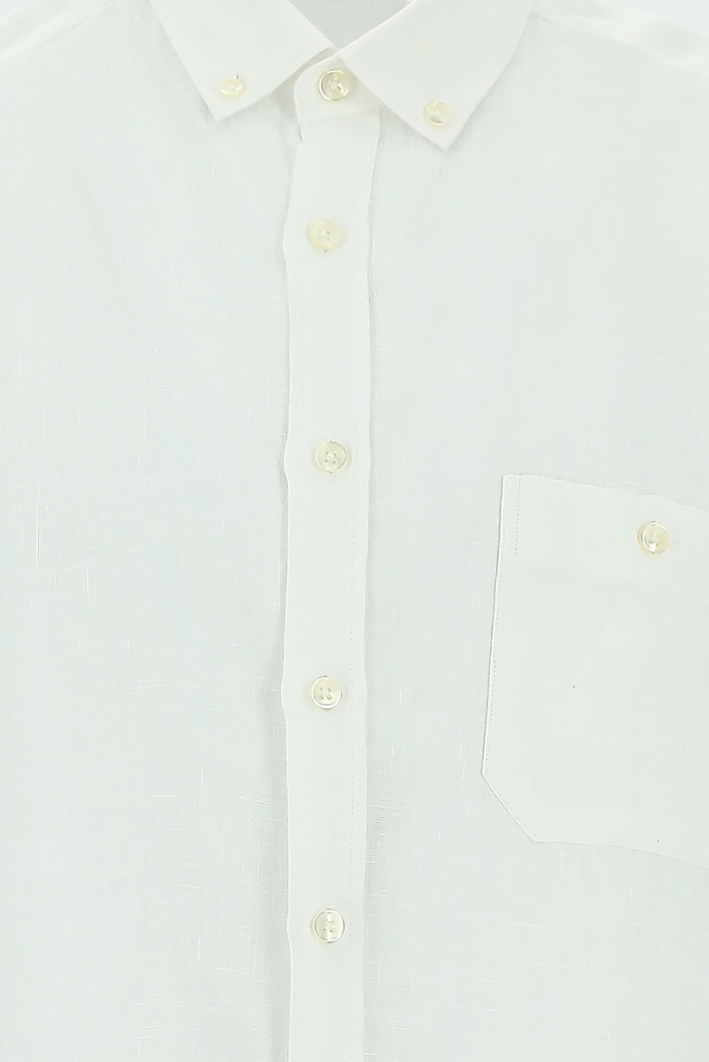 Beyaz Uzun Kol Regular Fit Keten Gömlek
