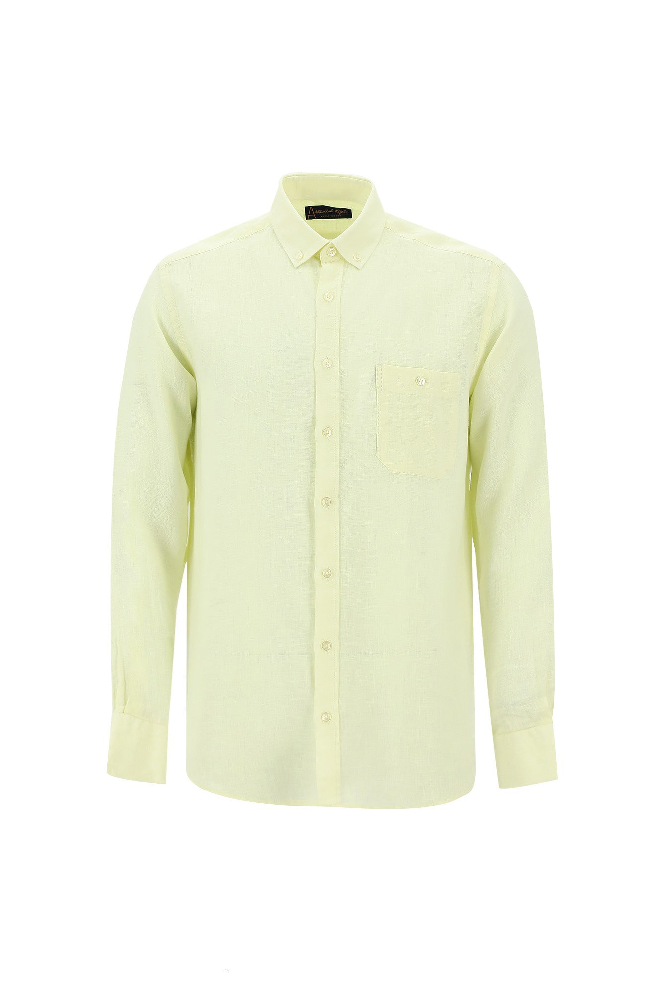 Açık Sarı Uzun Kol Regular Fit Keten Gömlek