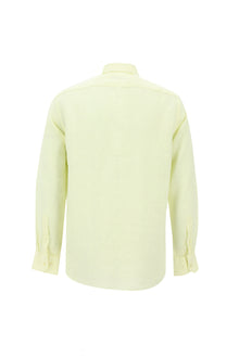 Açık Sarı Uzun Kol Regular Fit Keten Gömlek