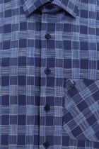 Orta Lacivert Uzun Kol Regular Fit Ekose Pamuk Gömlek