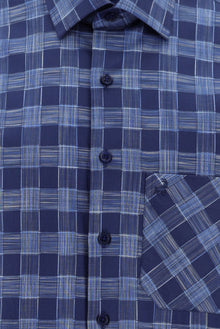 Orta Lacivert Uzun Kol Regular Fit Ekose Pamuk Gömlek