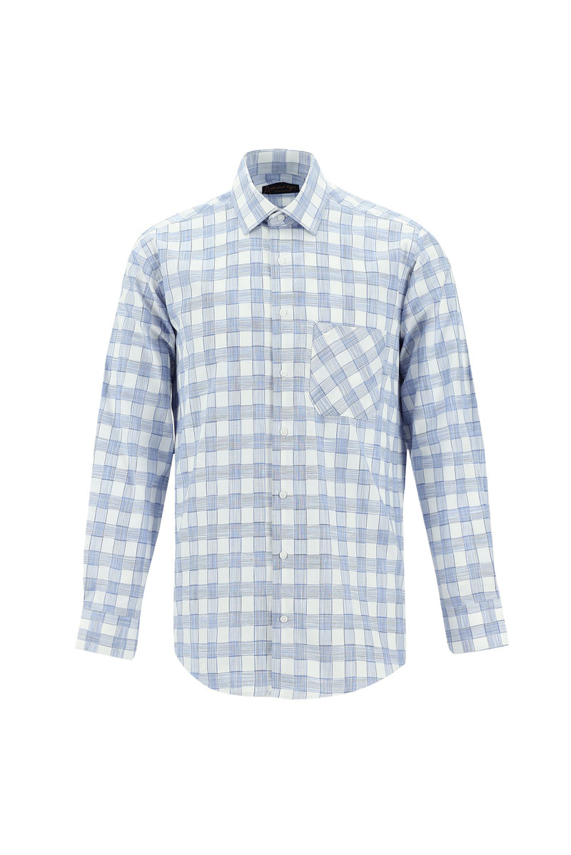 Açık Mavi Uzun Kol Regular Fit Ekose Pamuk Gömlek