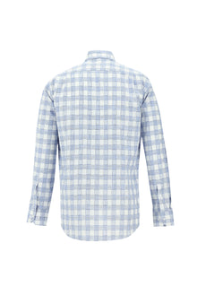 Açık Mavi Uzun Kol Regular Fit Ekose Pamuk Gömlek