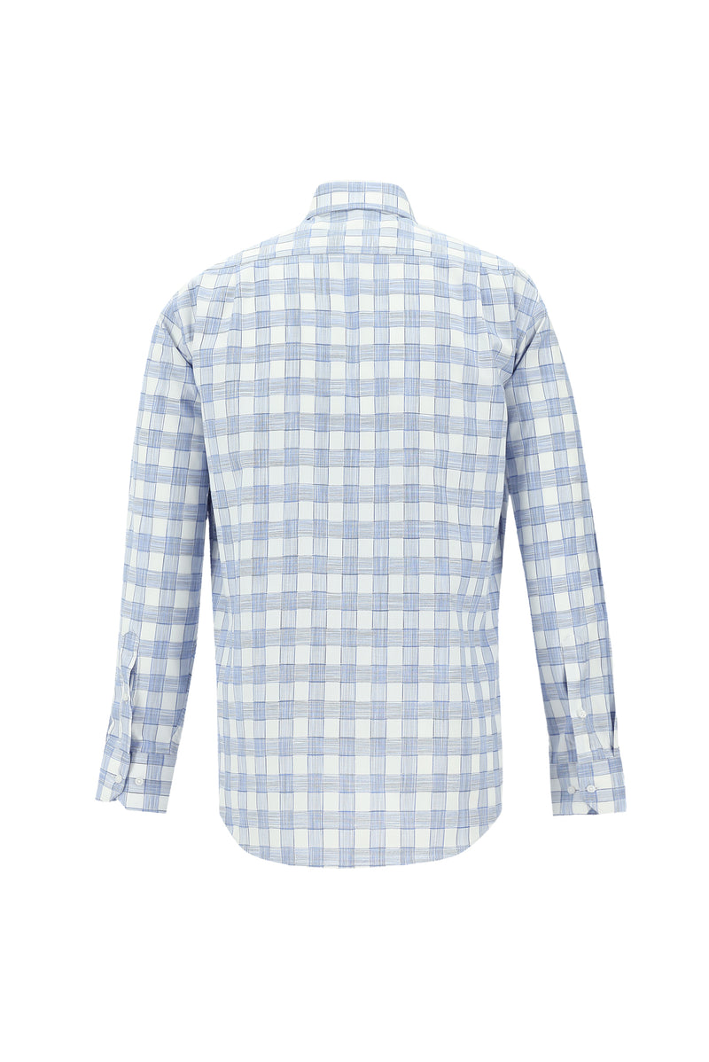 Açık Mavi Uzun Kol Regular Fit Ekose Pamuk Gömlek