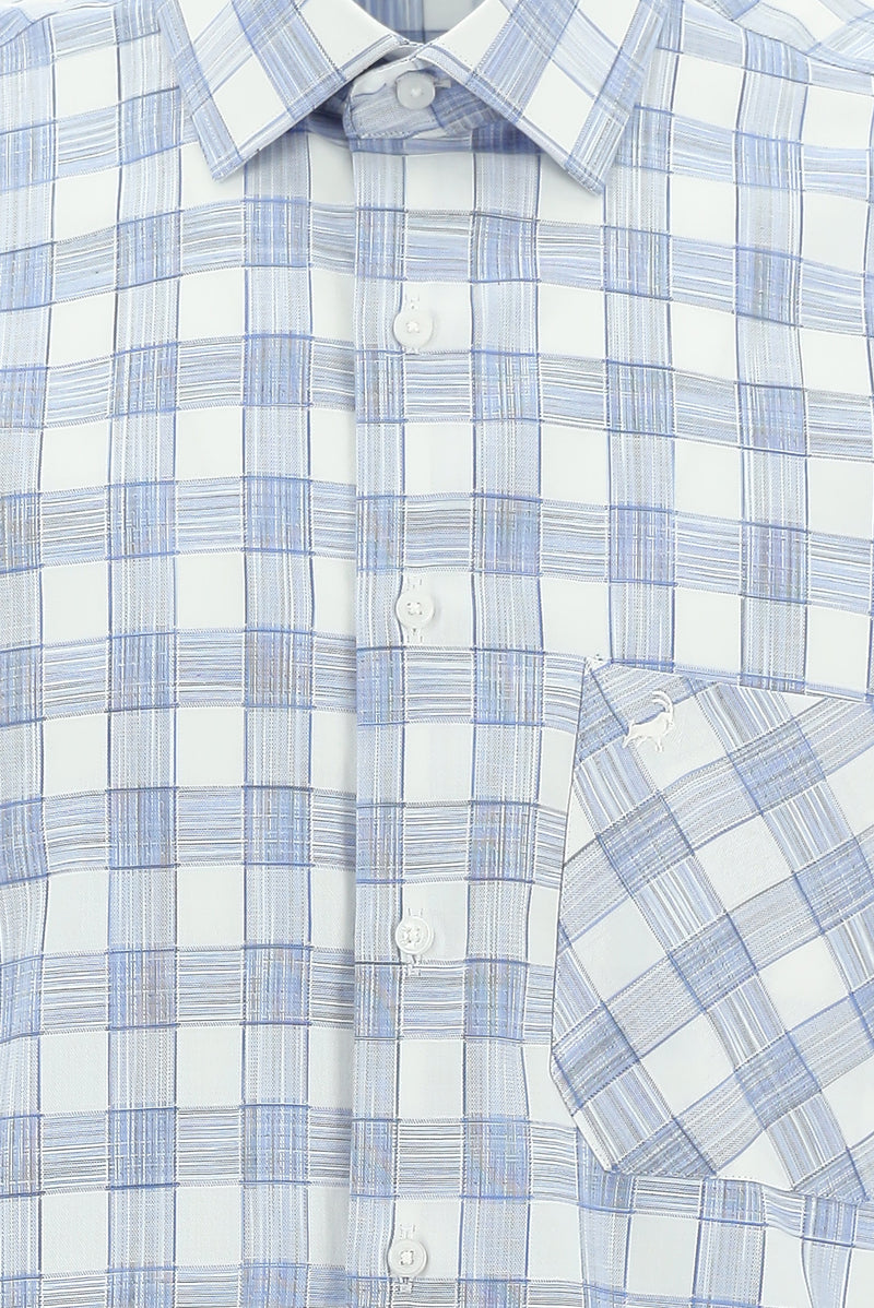 Açık Mavi Uzun Kol Regular Fit Ekose Pamuk Gömlek