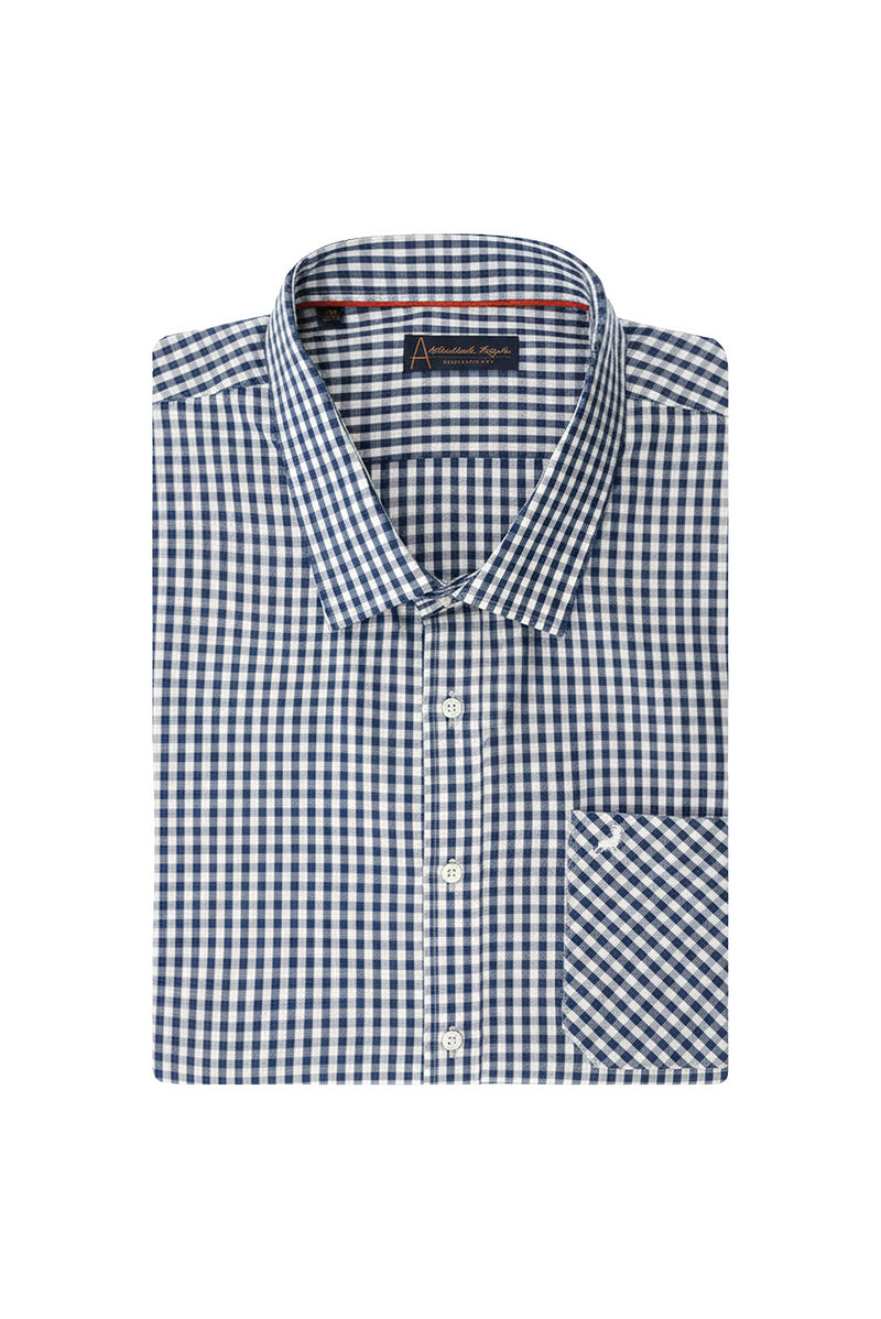 Koyu Lacivert Uzun Kol Regular Fit Cepli Ekose Pamuk Gömlek