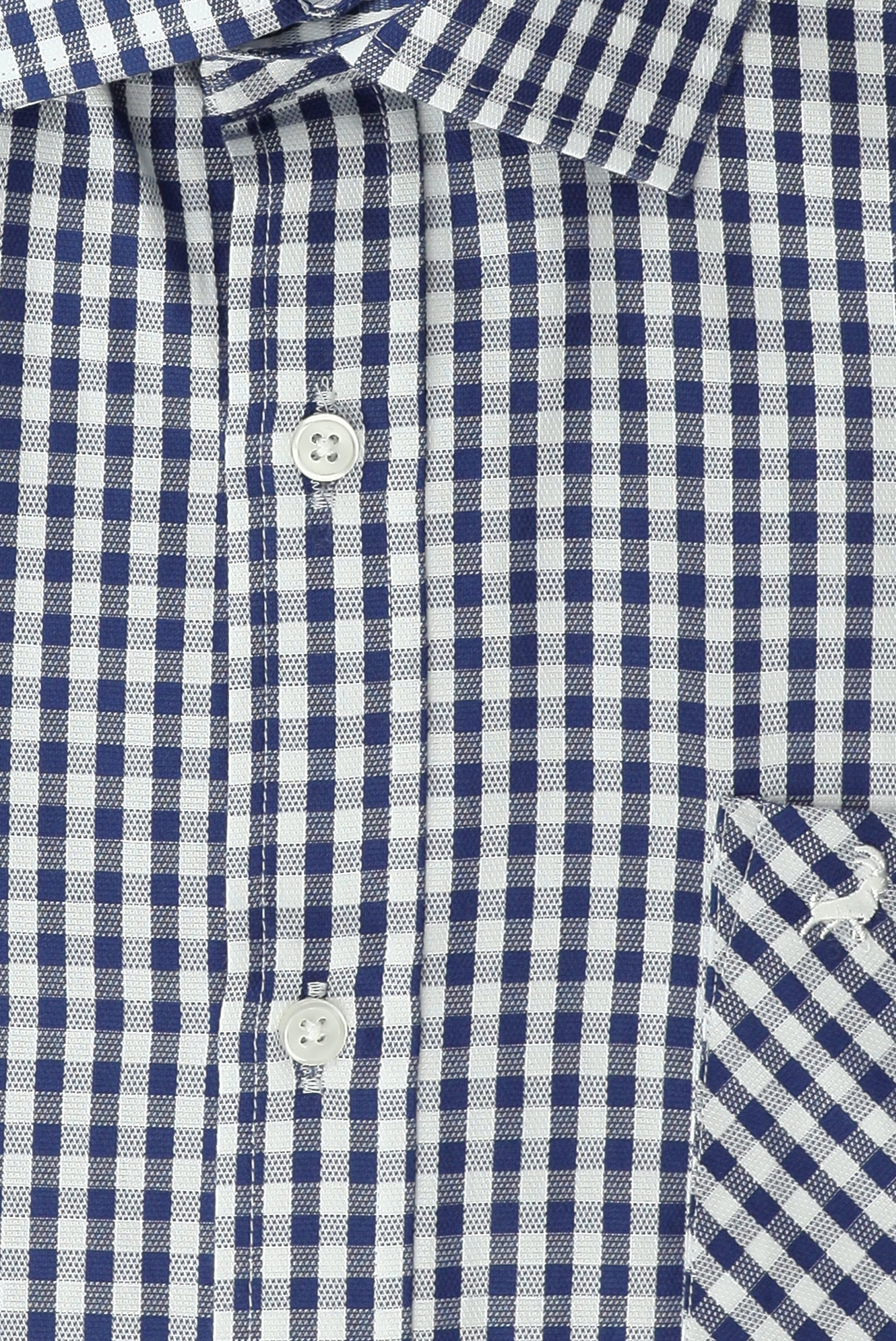 Koyu Lacivert Uzun Kol Regular Fit Cepli Ekose Pamuk Gömlek