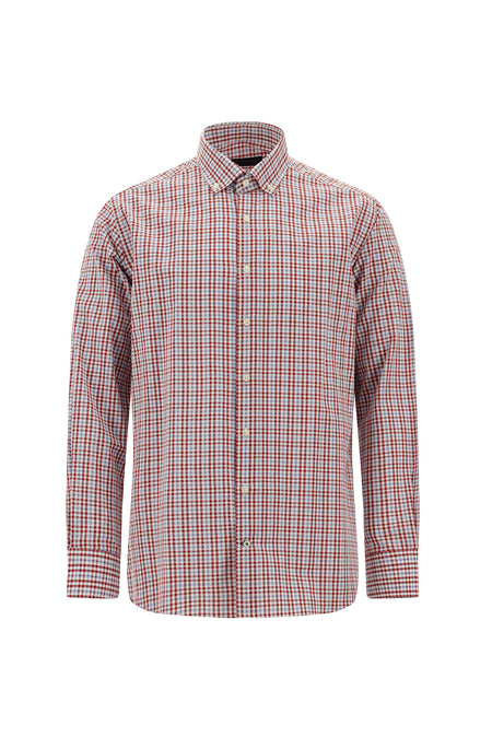 Bayrak Kırmızı Uzun Kol Regular Fit Ekose Gofre Pamuk Gömlek