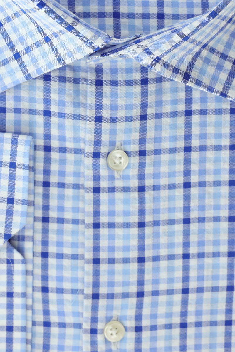 Açık Mavi Büyük Beden Uzun Kol Spor Ekose Pamuk Gömlek