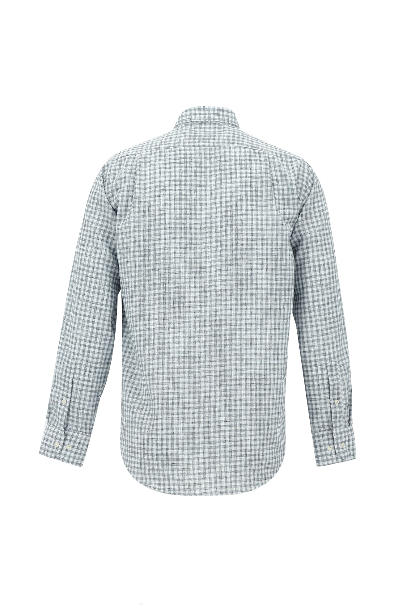 Orta Gri Uzun Kol Regular Fit Ekose Keten Gömlek