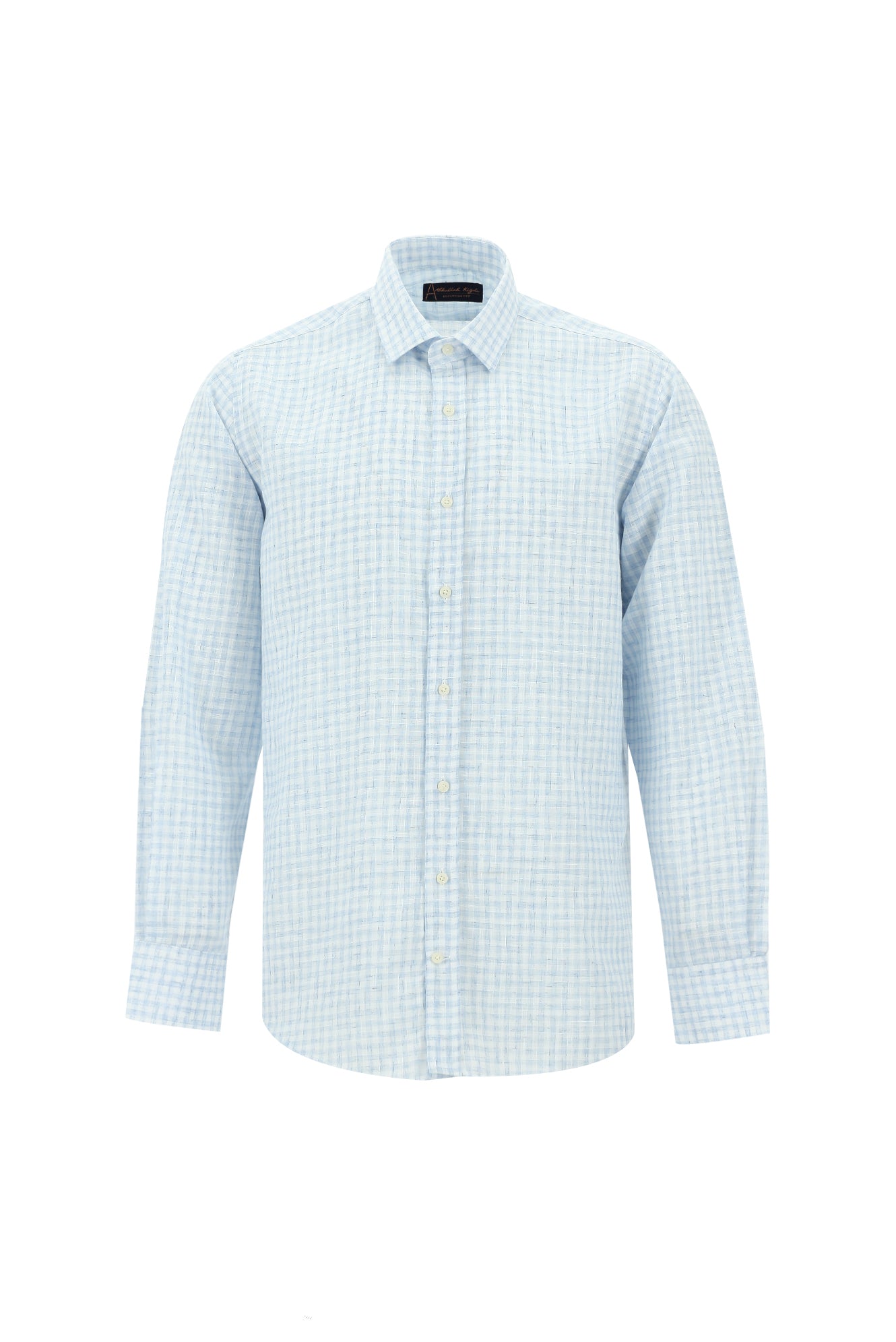 Açık Mavi Uzun Kol Regular Fit Ekose Keten Gömlek