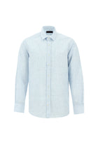 Açık Mavi Uzun Kol Regular Fit Ekose Keten Gömlek