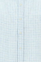 Açık Mavi Uzun Kol Regular Fit Ekose Keten Gömlek