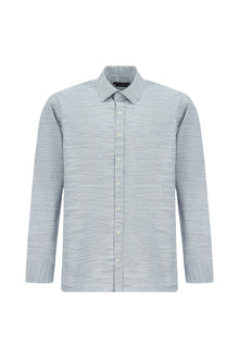 Açık Lacivert Uzun Kol Slim Fit Dar Kesim Desenli Pamuk Şantuk Gömlek