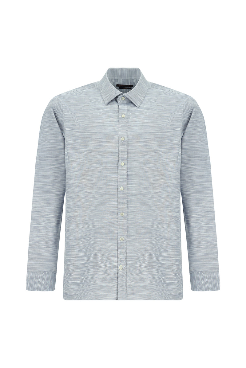 Açık Lacivert Uzun Kol Slim Fit Dar Kesim Desenli Pamuk Şantuk Gömlek