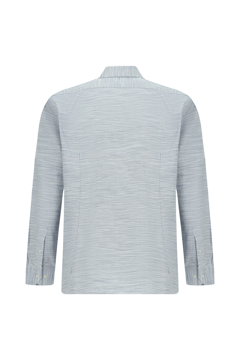 Açık Lacivert Uzun Kol Slim Fit Dar Kesim Desenli Pamuk Şantuk Gömlek