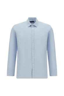 Açık Mavi Uzun Kol Slim Fit Dar Kesim Desenli Pamuk Şantuk Gömlek