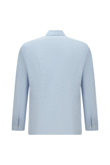 Açık Mavi Uzun Kol Slim Fit Dar Kesim Desenli Pamuk Şantuk Gömlek