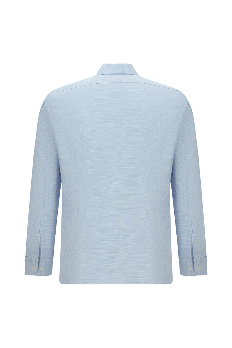 Açık Mavi Uzun Kol Slim Fit Dar Kesim Desenli Pamuk Şantuk Gömlek