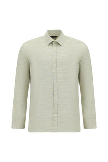 Açık Bej Uzun Kol Slim Fit Dar Kesim Desenli Pamuk Şantuk Gömlek