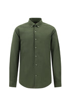 Koyu Haki Uzun Kol Slim Fit Dar Kesim Gofre Pamuklu Gömlek