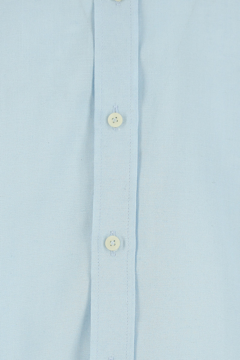 Uçuk Mavi Uzun Kol Slim Fit Dar Kesim Keten Gömlek