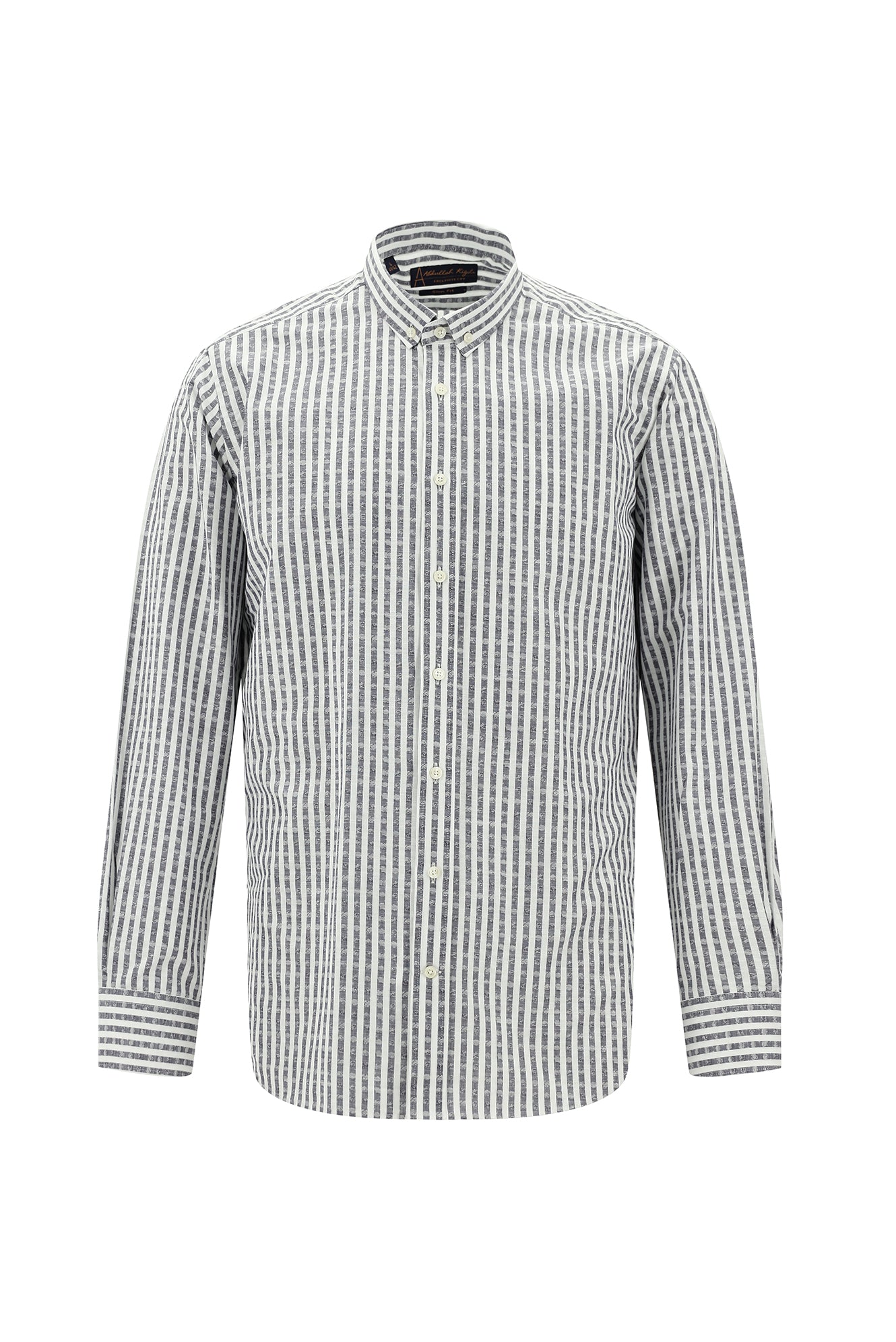 Açık Füme Uzun Kol Slim Fit Dar Kesim Çizgili Spor Pamuk Gömlek