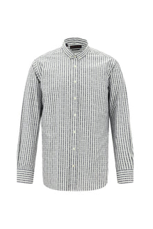 Açık Füme Uzun Kol Slim Fit Dar Kesim Çizgili Spor Pamuk Gömlek