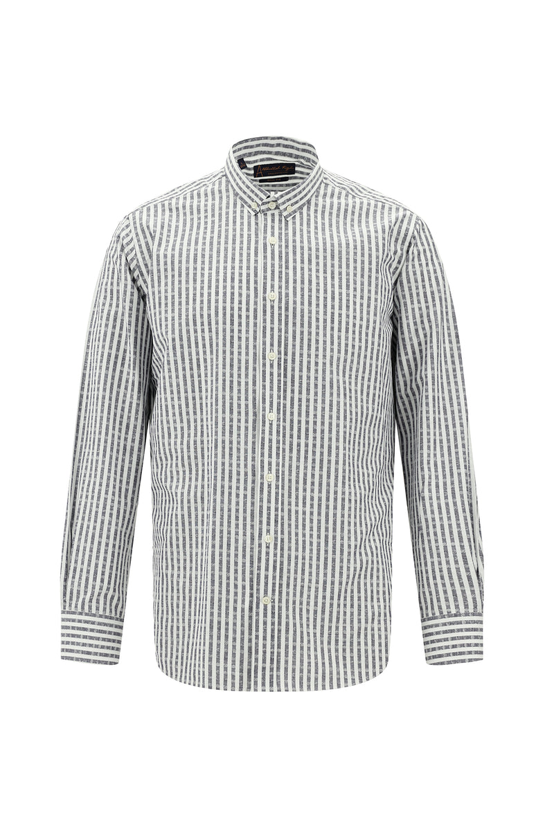 Açık Füme Uzun Kol Slim Fit Dar Kesim Çizgili Spor Pamuk Gömlek