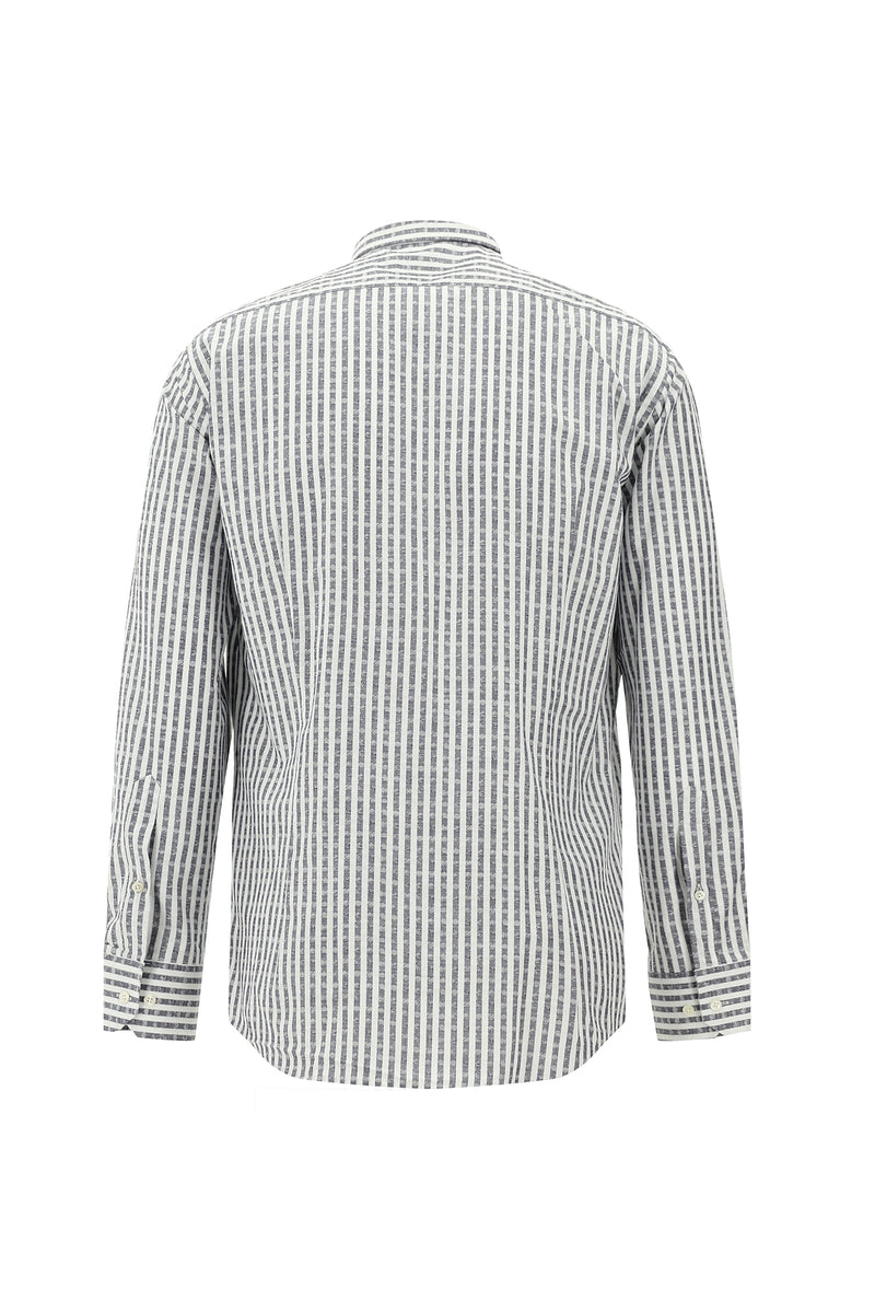 Açık Füme Uzun Kol Slim Fit Dar Kesim Çizgili Spor Pamuk Gömlek